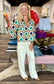Jade Band Collar Peasant Top Geo Border