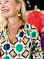 Jade Band Collar Peasant Top Geo Border