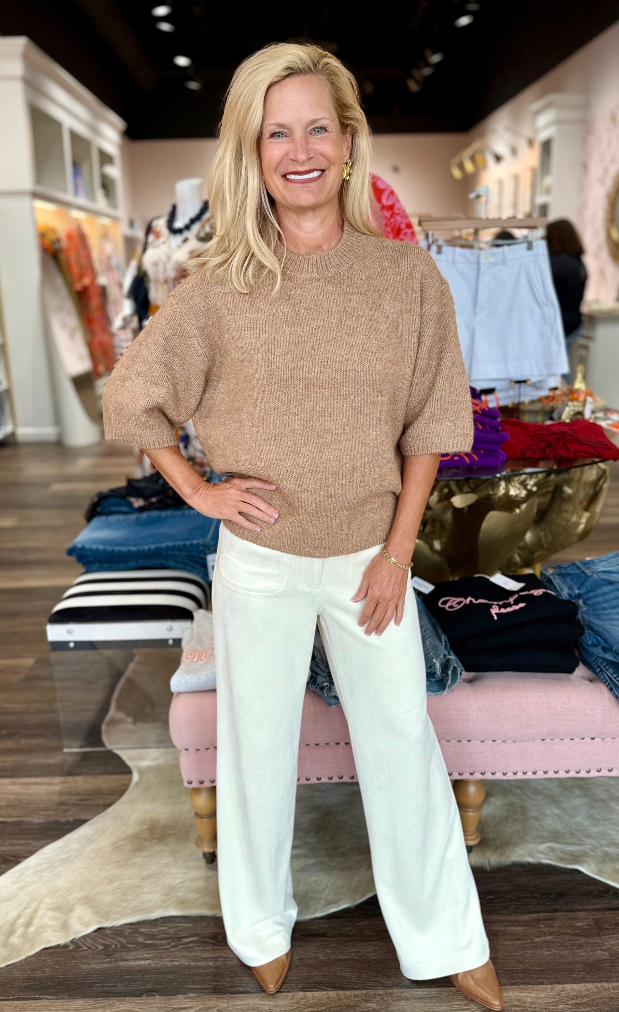 Faux Suede Wide Leg Pant Cream