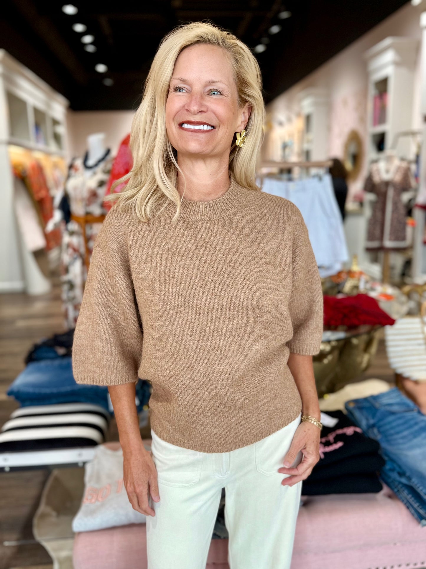 Charlie B Elbow Sleeve Balloon Shape Sweater Sesame