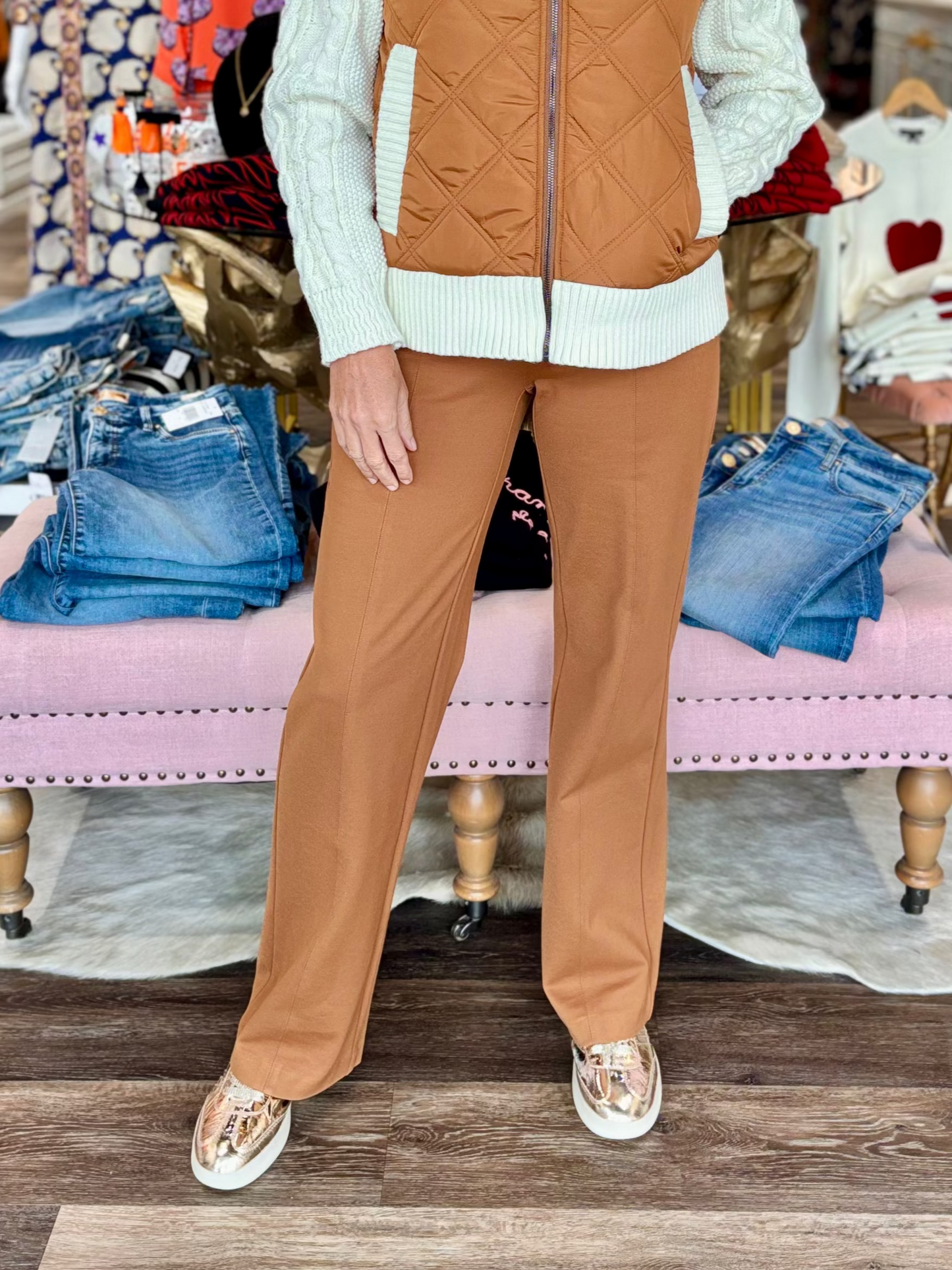 Tribal Pull On Pant with Pin Tucks in Walnut