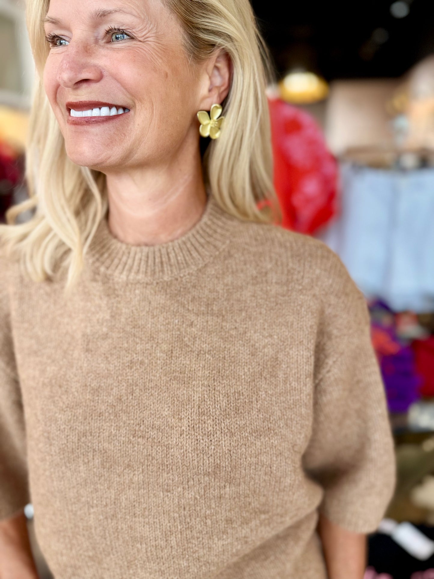 Charlie B Elbow Sleeve Balloon Shape Sweater Sesame