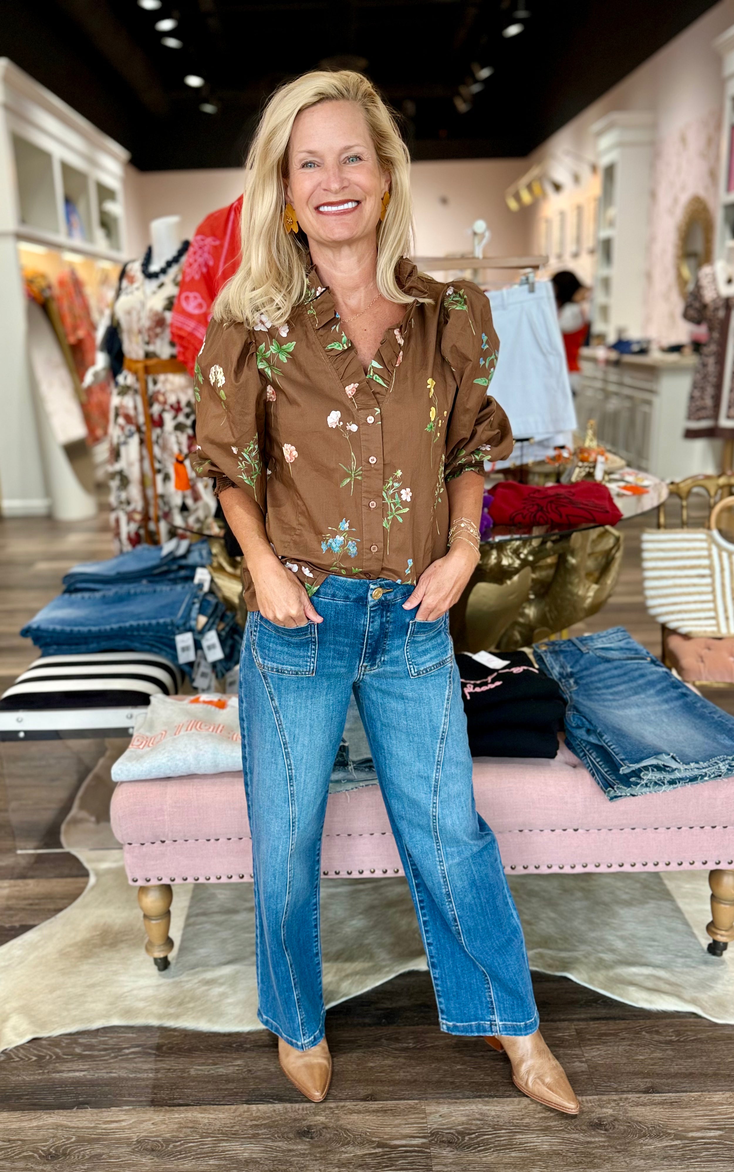 Kut Charlotte High Rise Wide Leg Frt Seam Patch Pkts