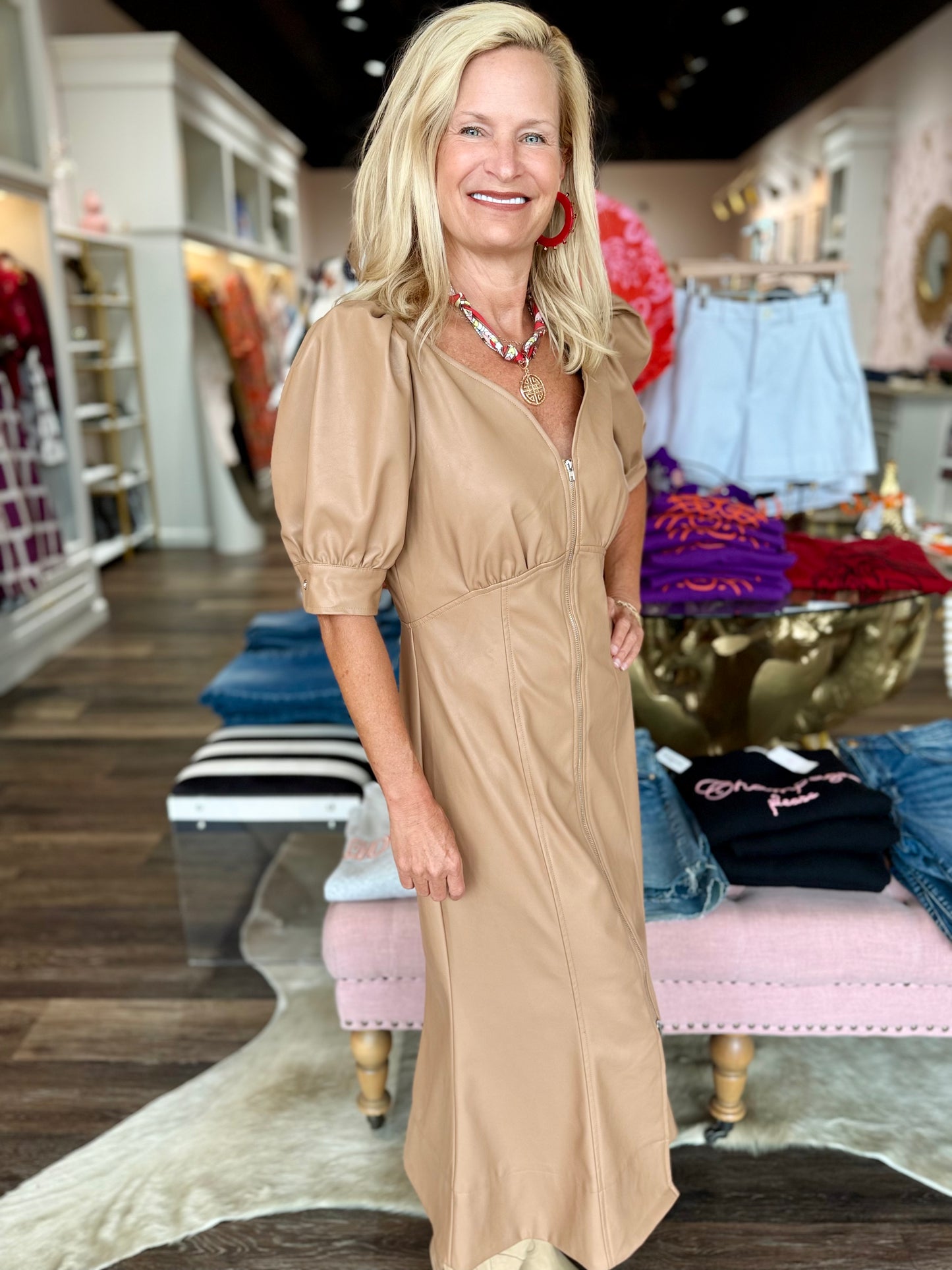 Faux Leather Midi Dress Latte
