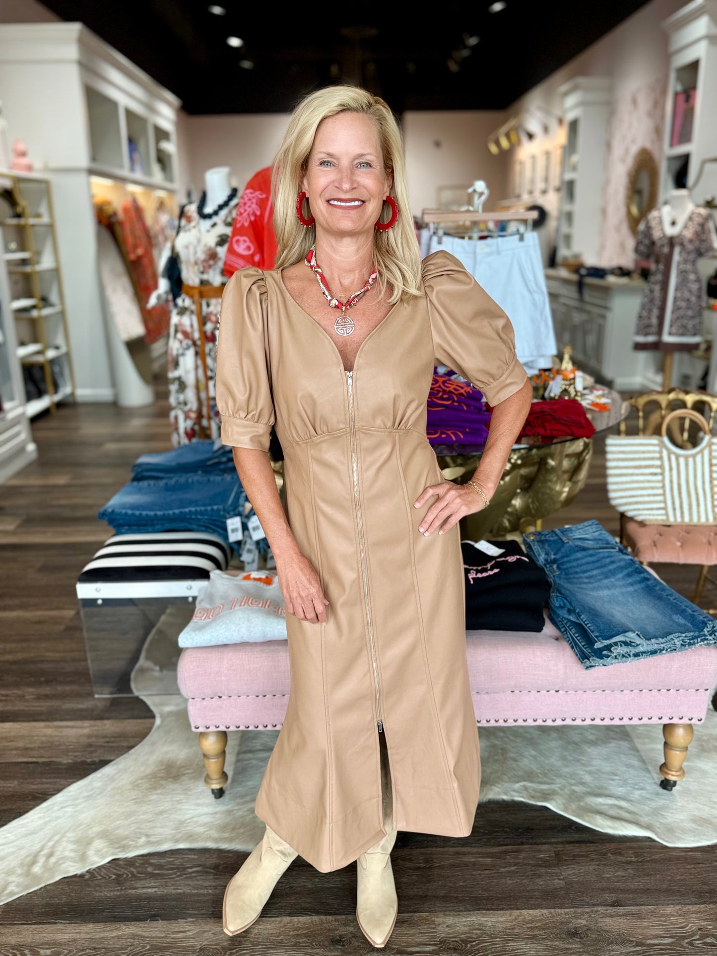 Faux Leather Midi Dress Latte