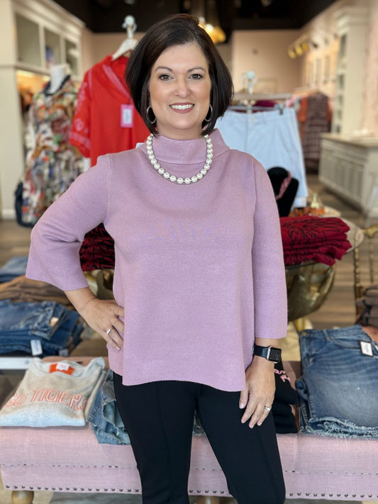 Mock Neck Bell Sleeve Sweater Dusty Mauve