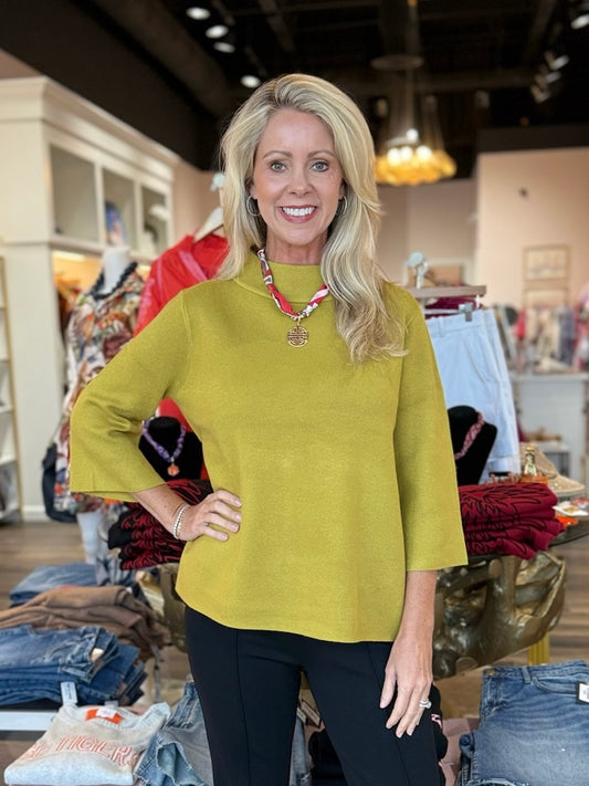 Mock Neck Bell Sleeve Sweater Dark Citron