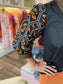 Embroidered 3/4 Sleeve Blouse Black Floral