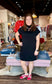 Mock Neck Short Dress with Pockets Black