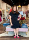 Mock Neck Short Dress with Pockets Black