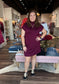 Mock Neck Short Dress with Pockets Wine