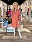 Embroidered 3/4 Sleeve Dress Rust
