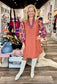 Embroidered 3/4 Sleeve Dress Rust