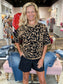 Charlie B Hairy Jacquard Knit Elbow Sleeve Balloon Shape Sweater Leopard