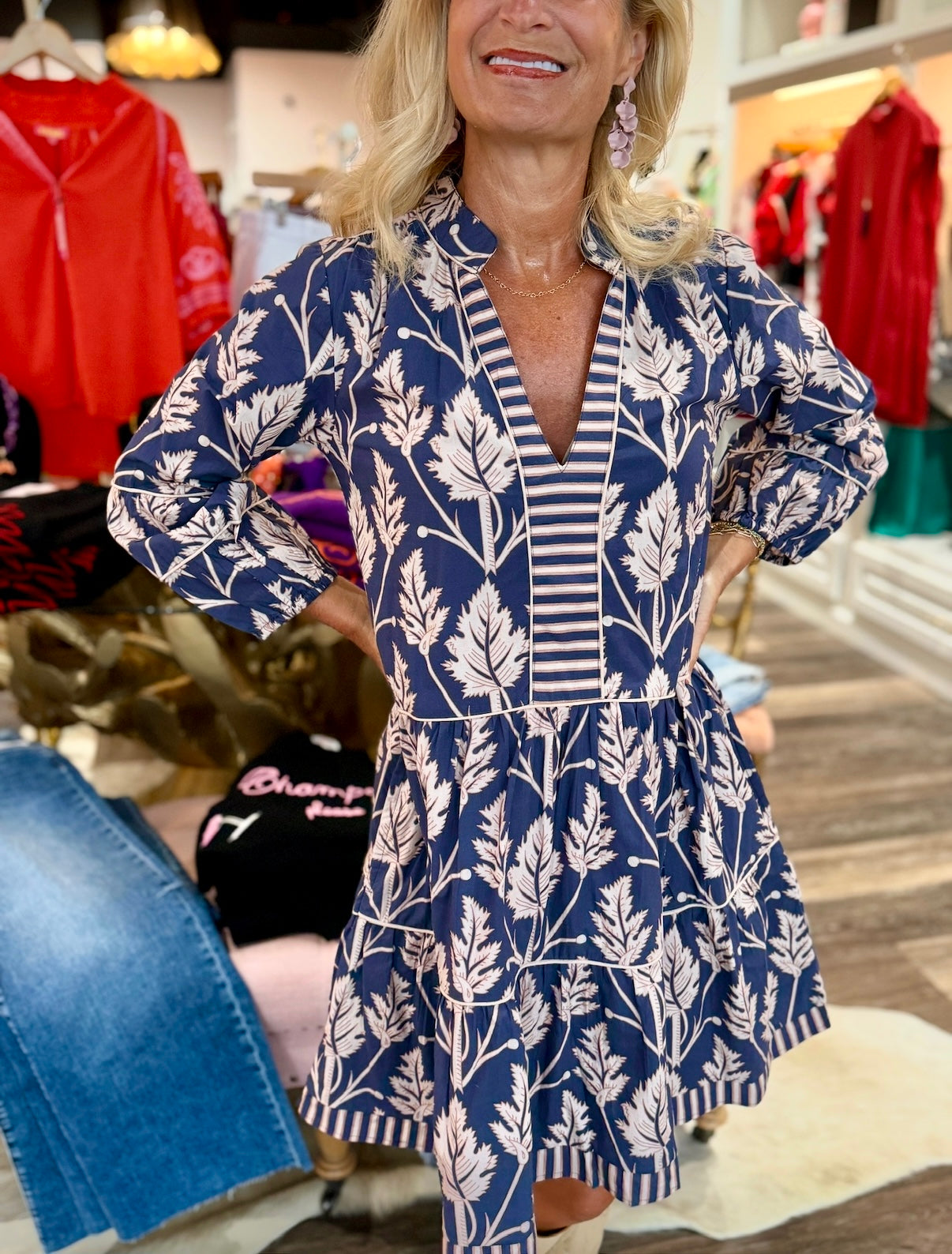 La Plage Alison Long Sleeve Navy Leaves