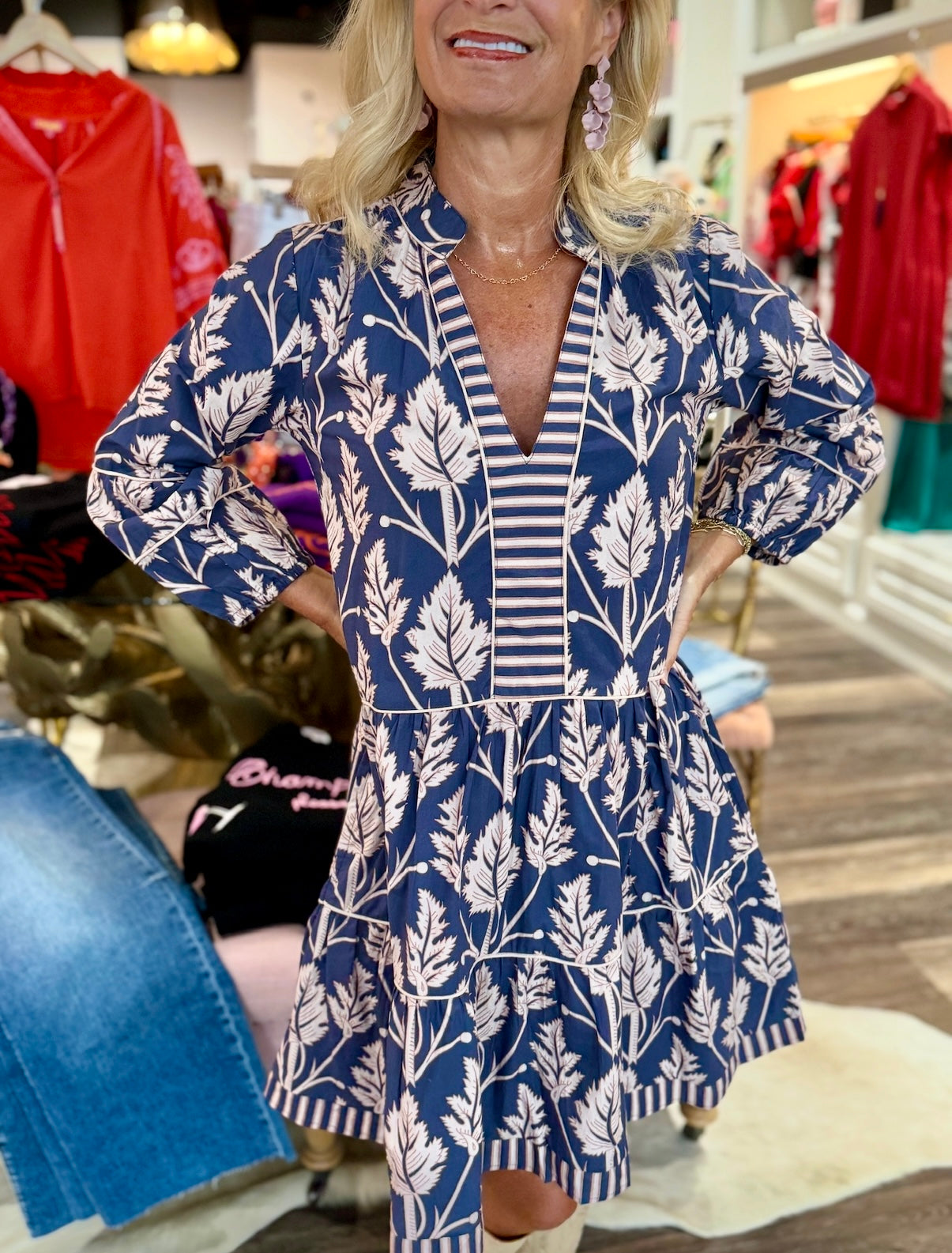 La Plage Alison Long Sleeve Navy Leaves