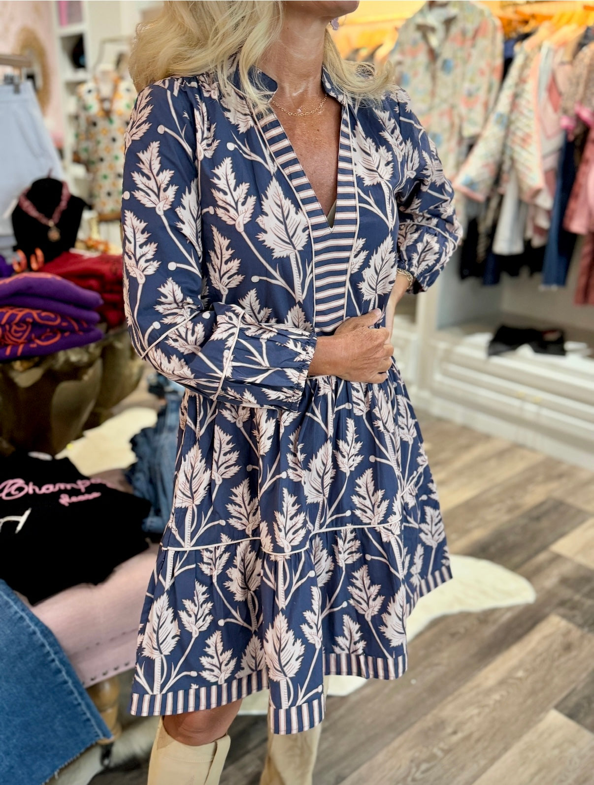 La Plage Alison Long Sleeve Navy Leaves