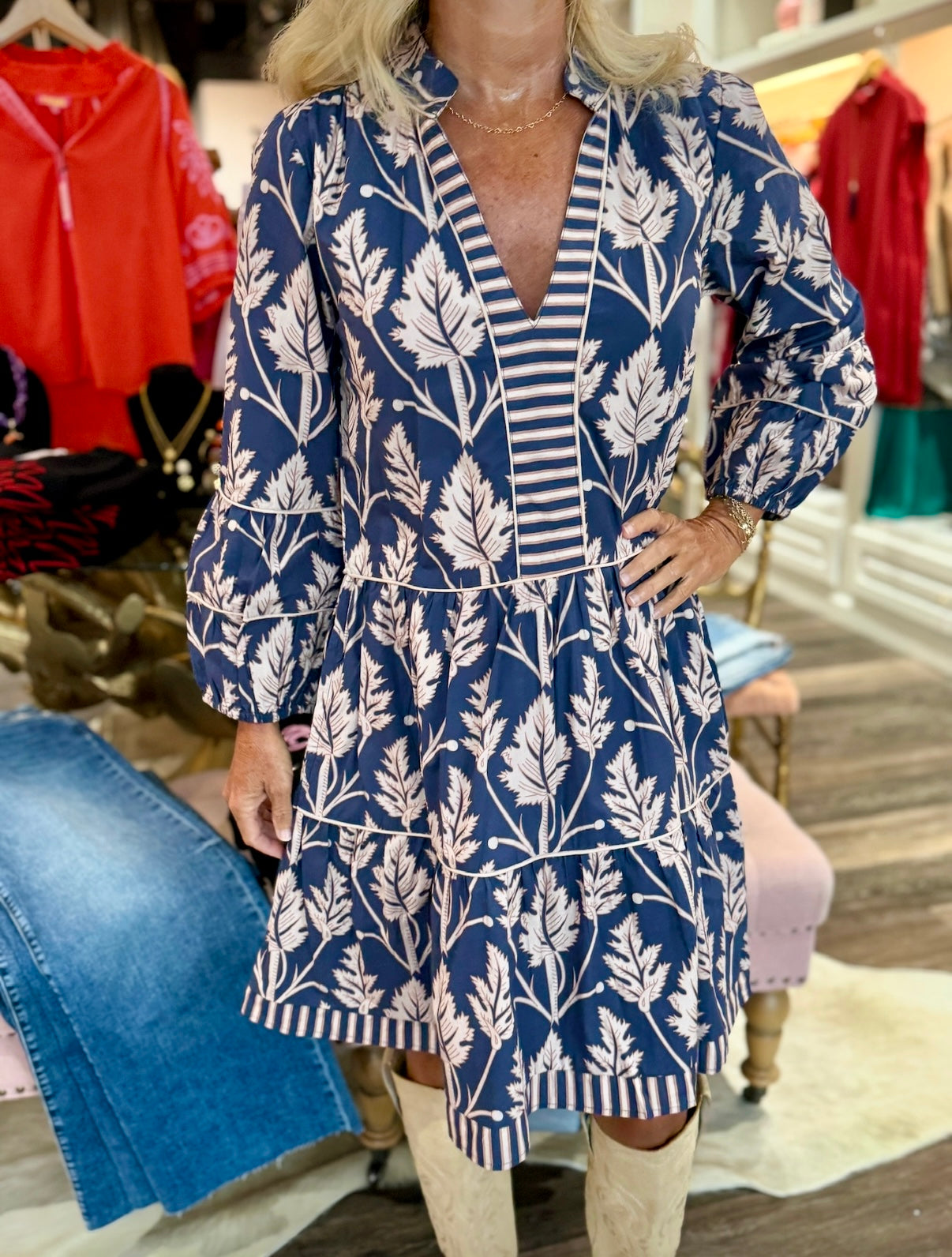 La Plage Alison Long Sleeve Navy Leaves