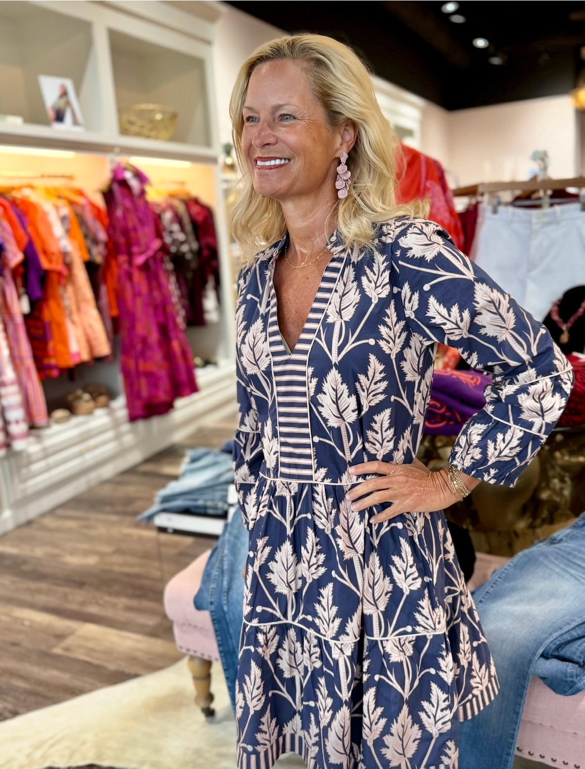 La Plage Alison Long Sleeve Navy Leaves