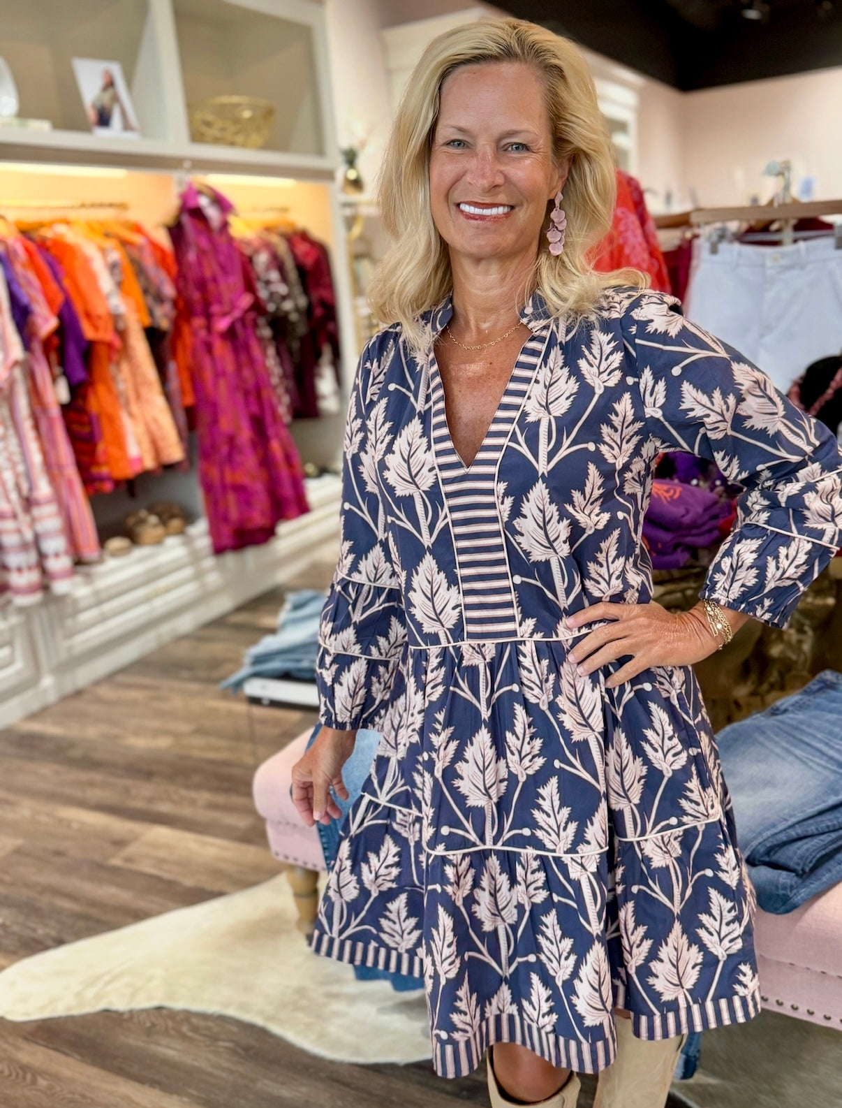 La Plage Alison Long Sleeve Navy Leaves