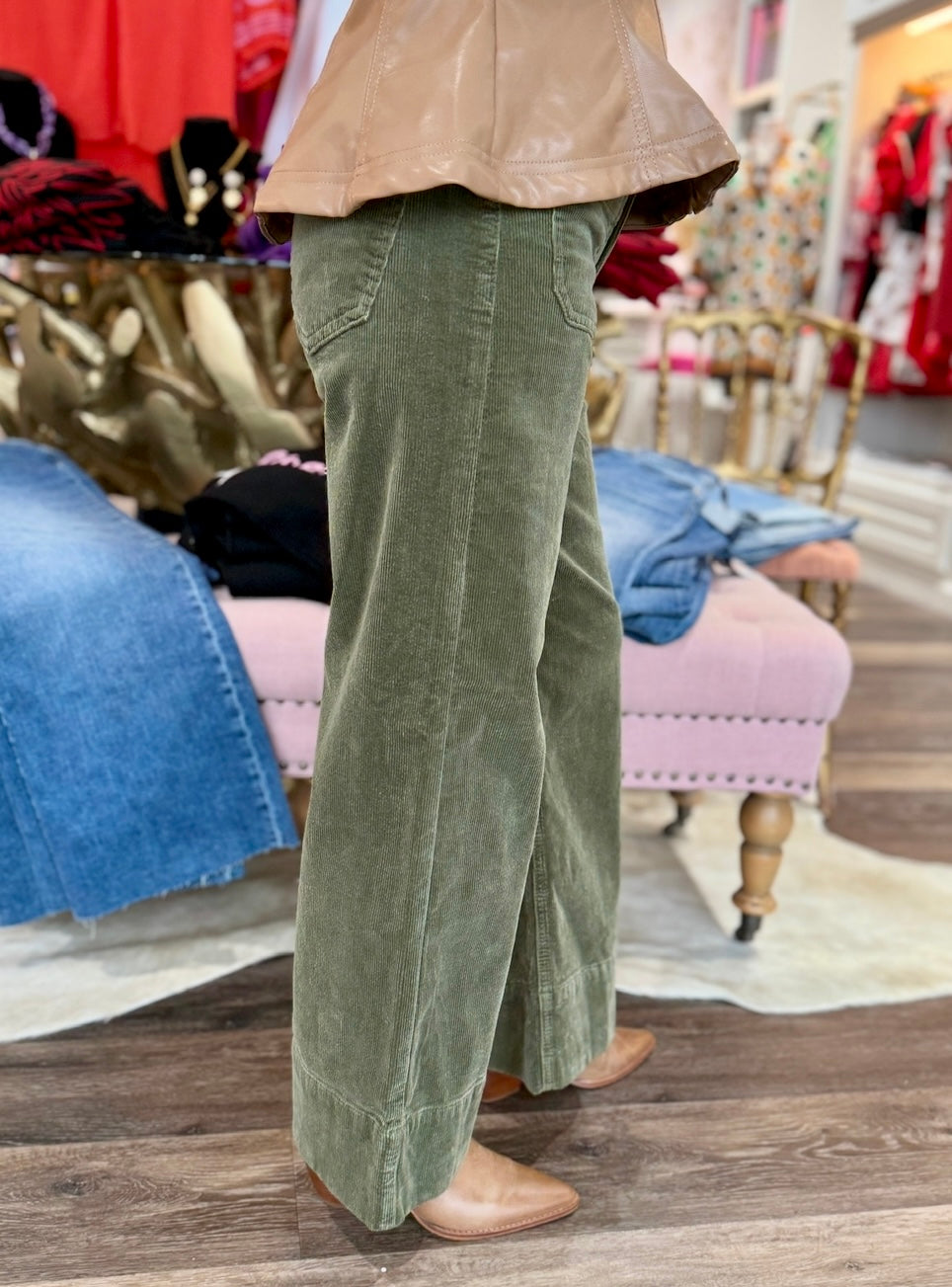 Moss High Rise Crop Wide Pocket Corduroy Pants