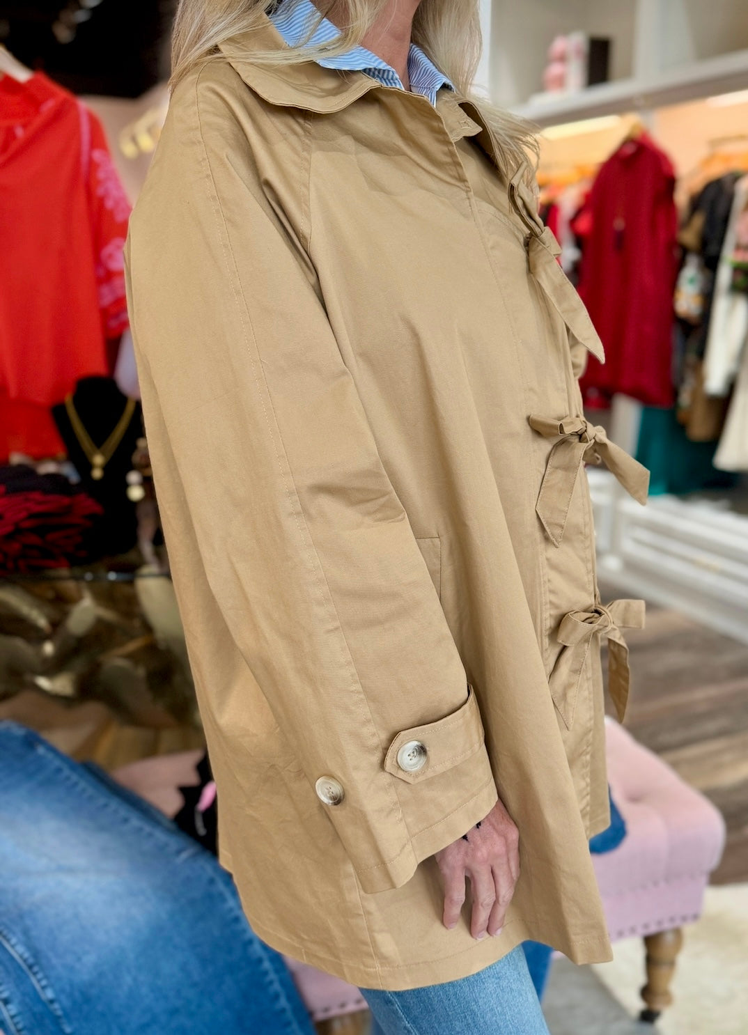 Asymmetric Bow Tie Closure Coat