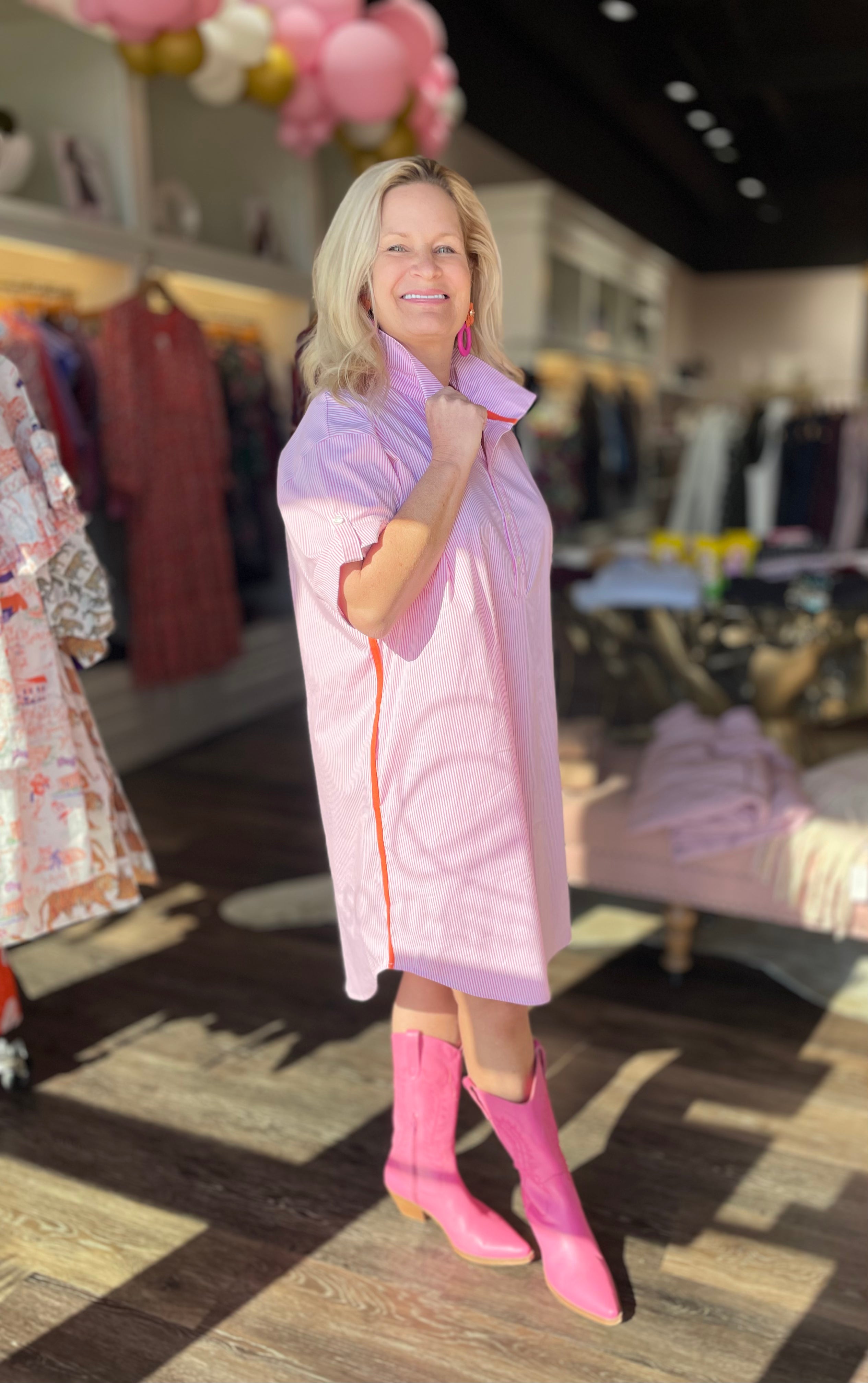 Caryn Lawn Jackie Dress Pink Stripe