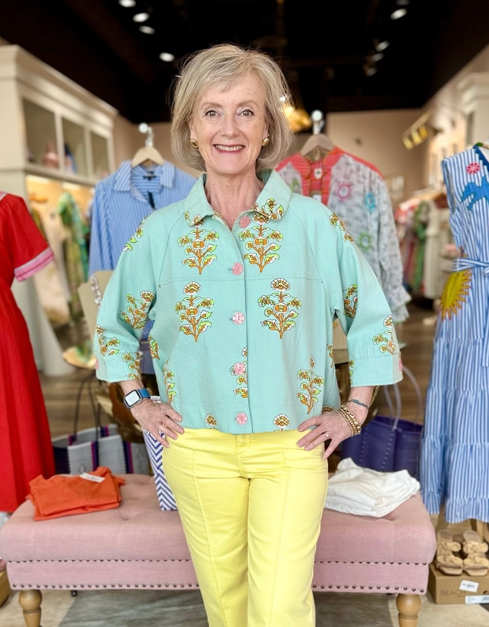 Ivy Jane Print Swing Jacket Aqua
