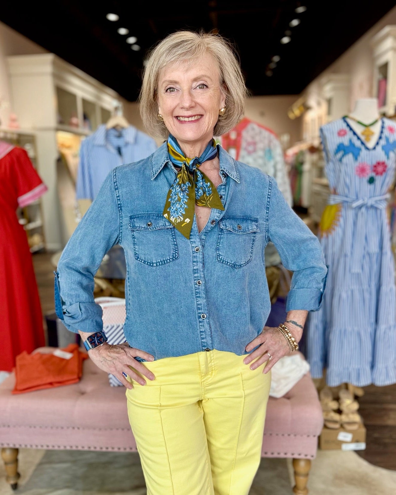 Chambray Button Down Shirt With Roll up Sleeve
