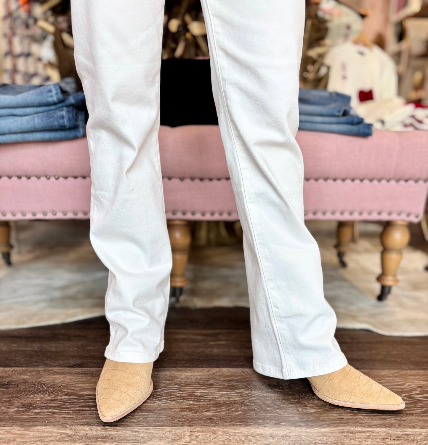 Kut Kelsey High Rise Ankle Flare Cream