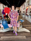 Leaf Print Short Sleeve Smock Dress Purple/Orange