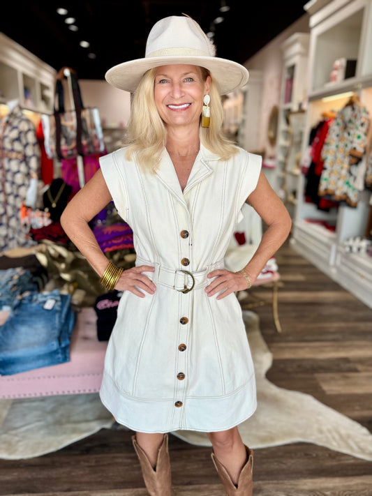 Belted Ecru Denim Dress