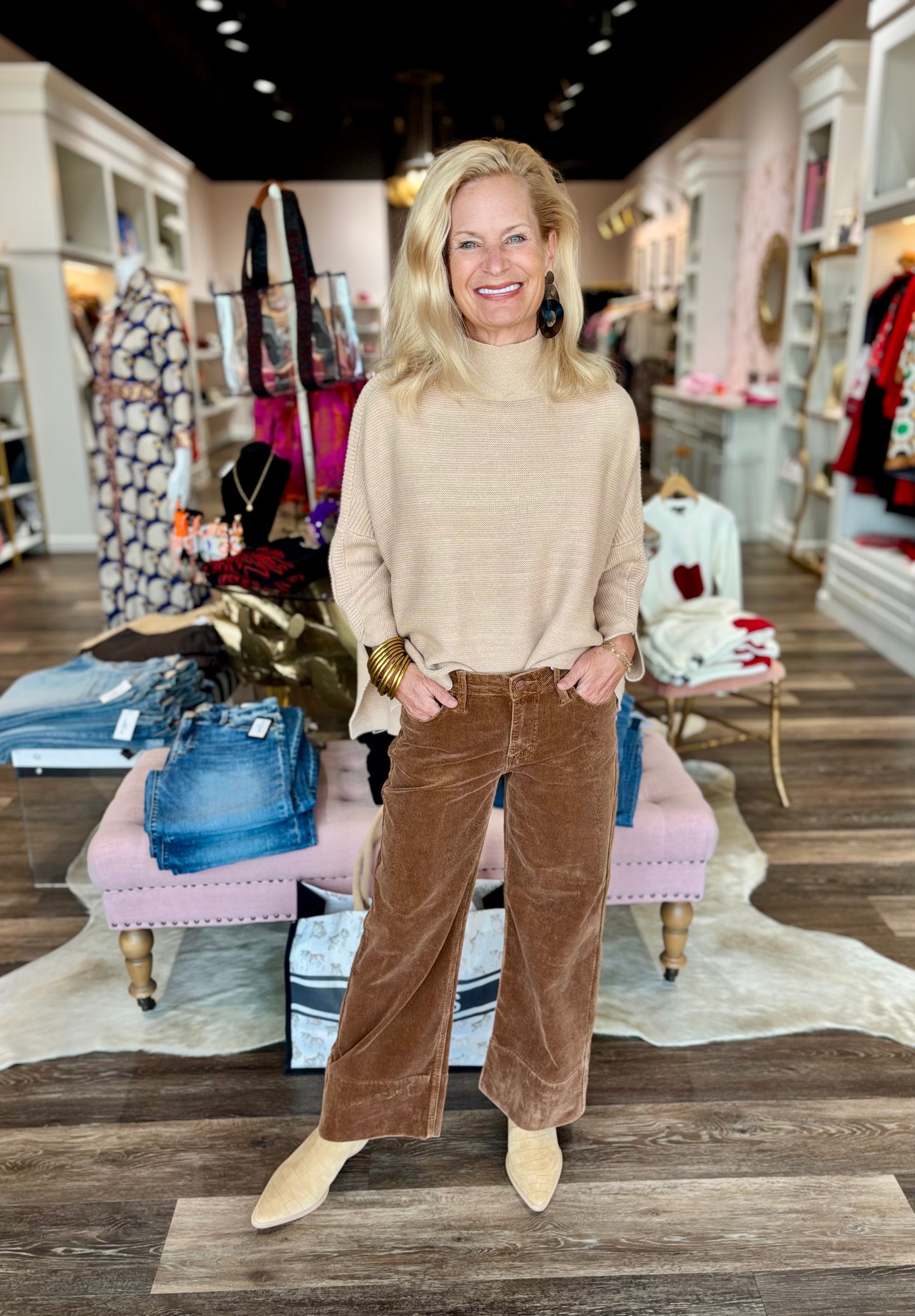 Brown High Rise Crop Wide Pocket Corduroy Pants