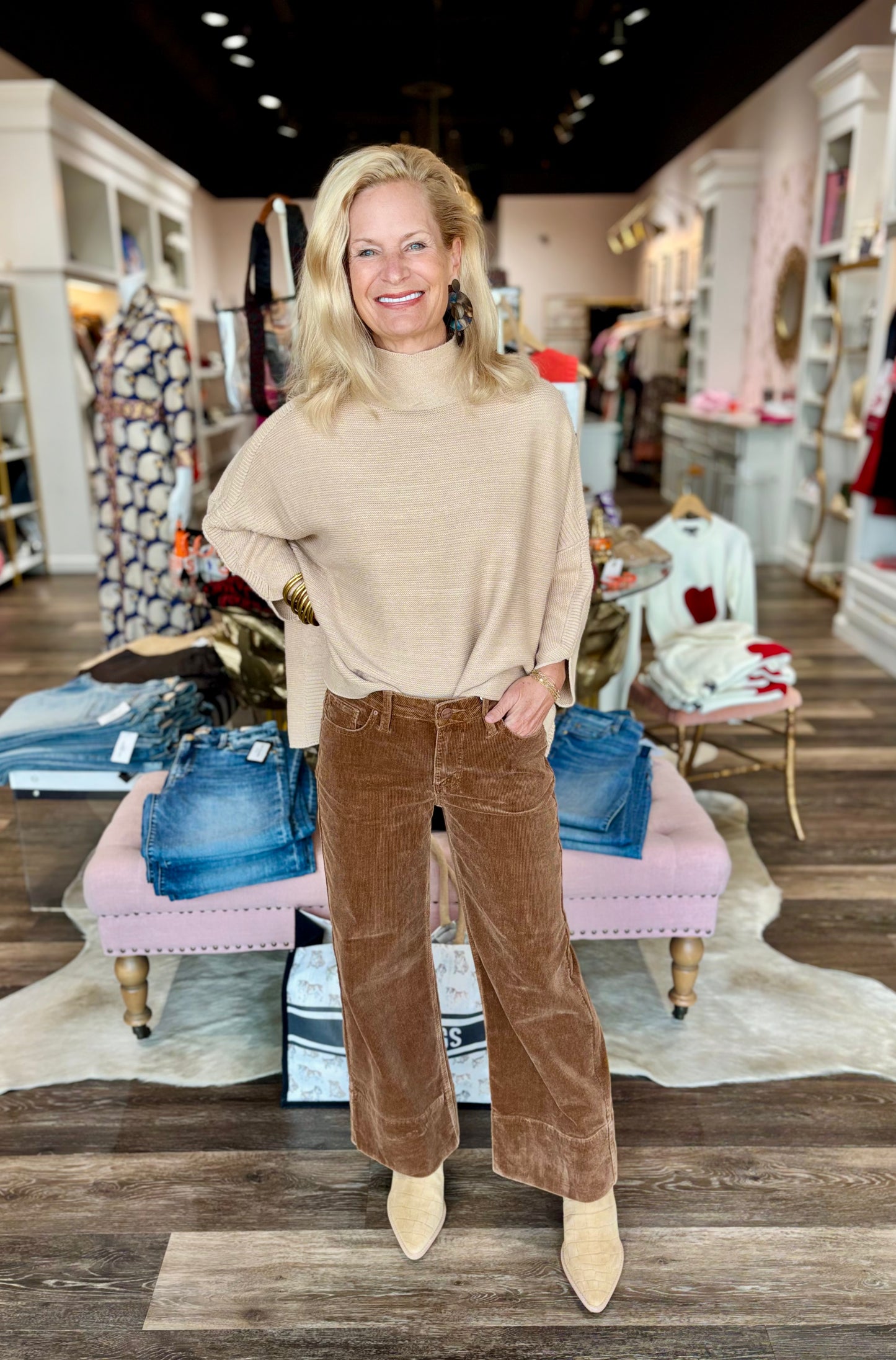 Brown High Rise Crop Wide Pocket Corduroy Pants