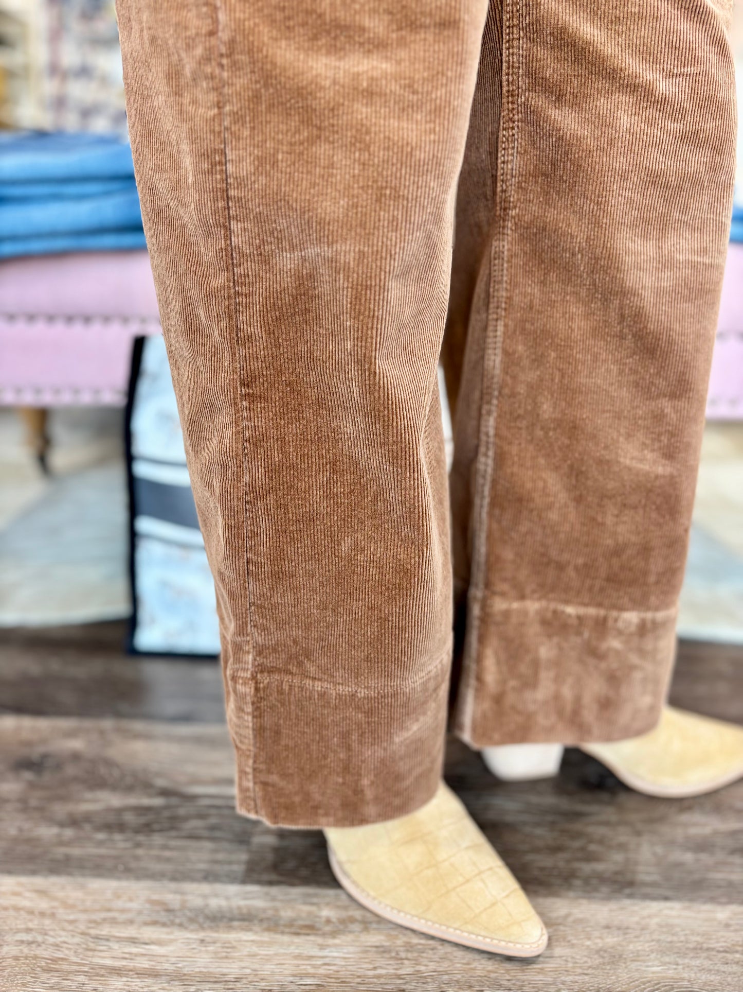 Brown High Rise Crop Wide Pocket Corduroy Pants