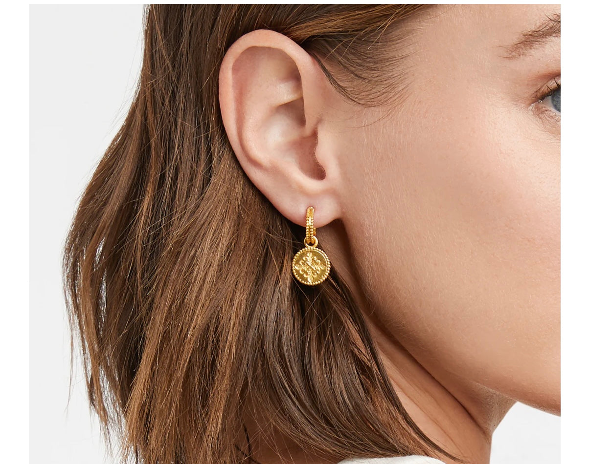 Julie Vos Fleur-de-Lis Hoop & Charm Earring Obsidian Black