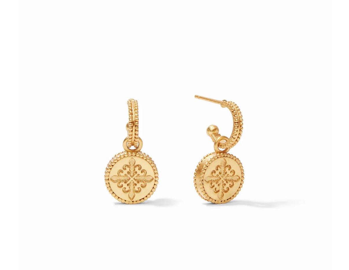 Julie Vos Fleur-de-Lis Hoop & Charm Earring Obsidian Black