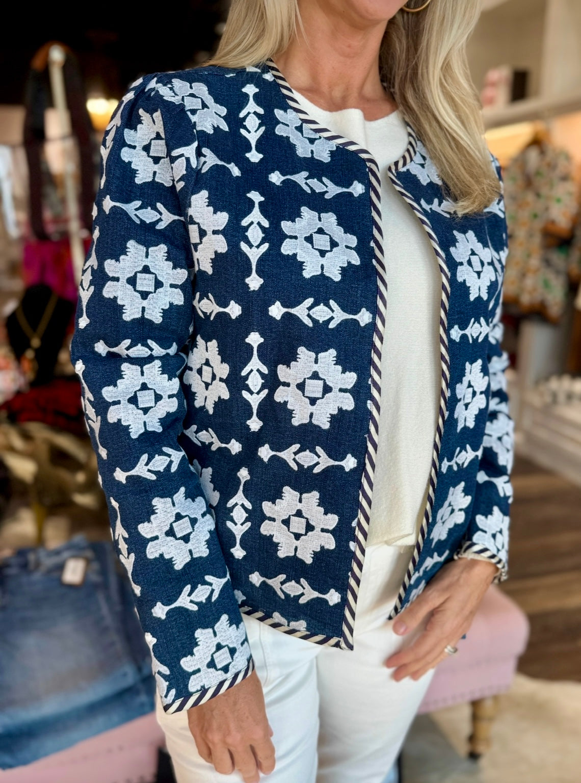 Brooks Avenue Rosy Jacket - Denim Embroidered