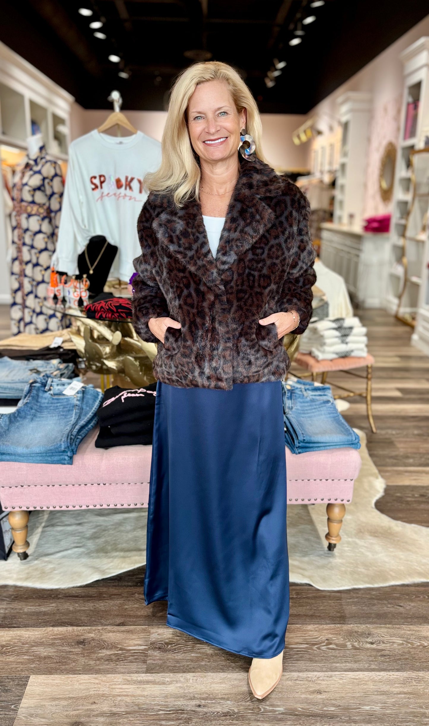 Faux Fur Coat Leopard Brown