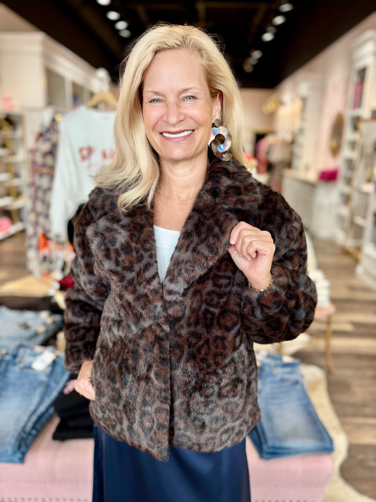 Faux Fur Coat Leopard Brown