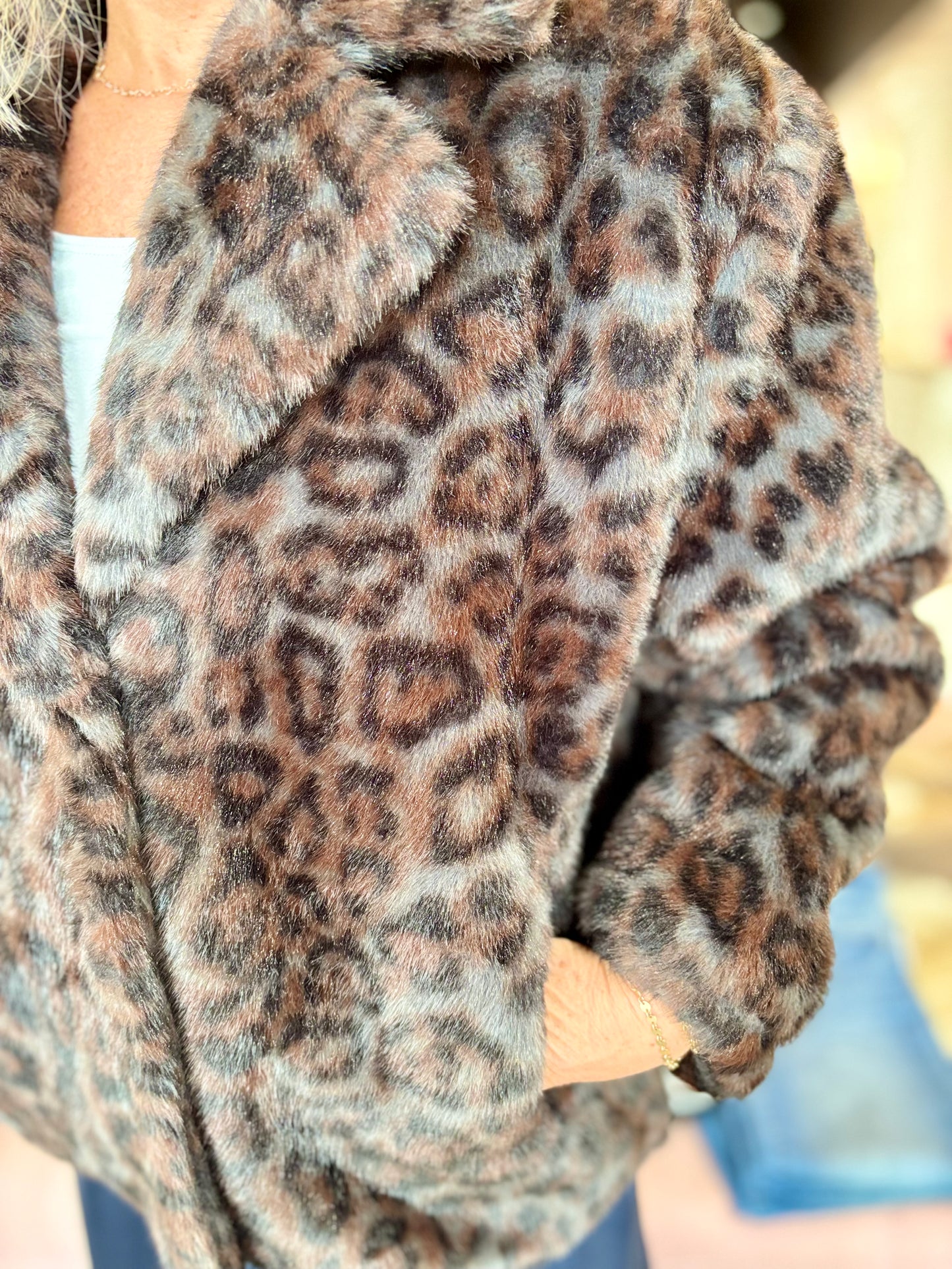 Faux Fur Coat Leopard Brown