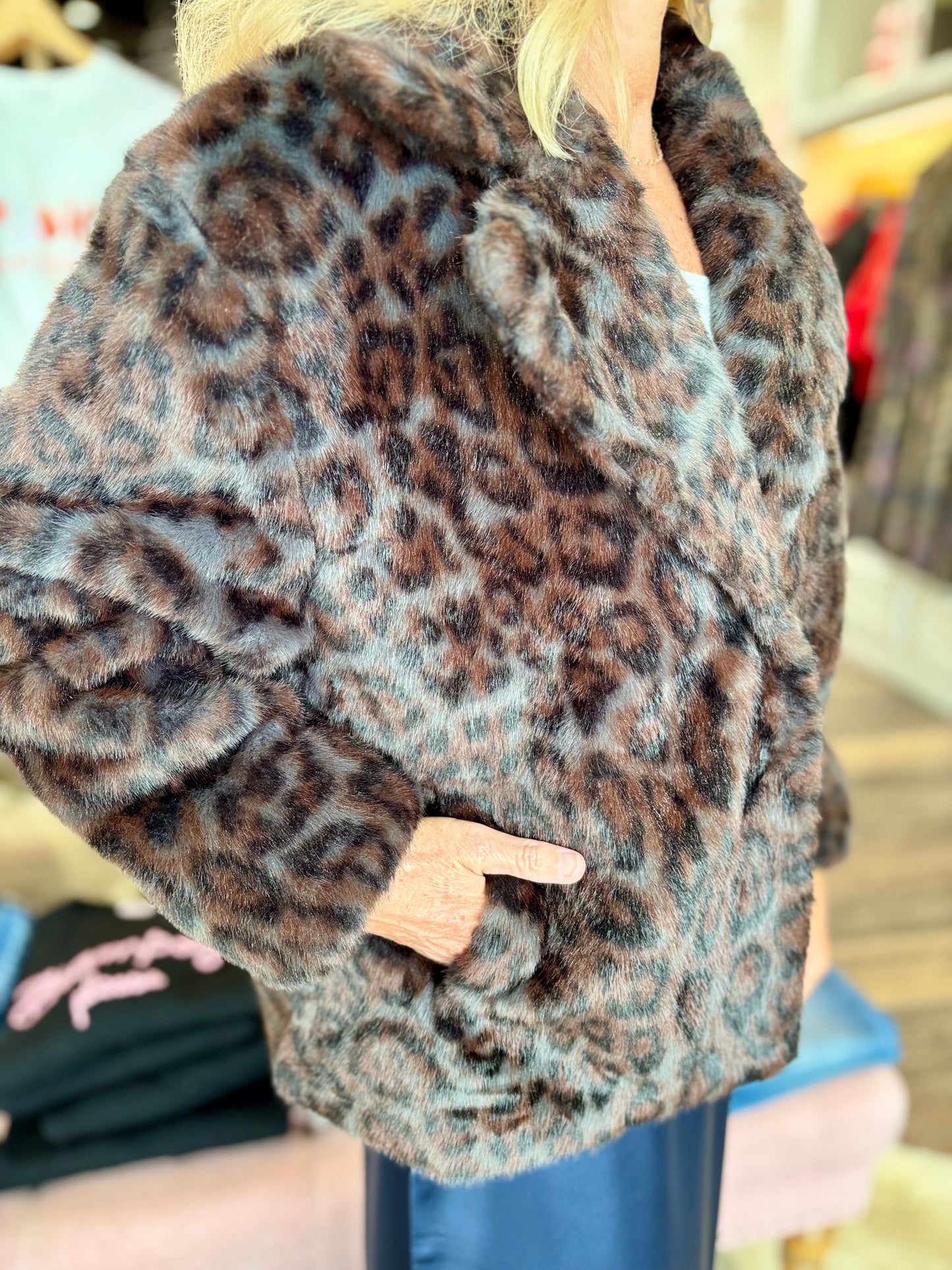 Faux Fur Coat Leopard Brown