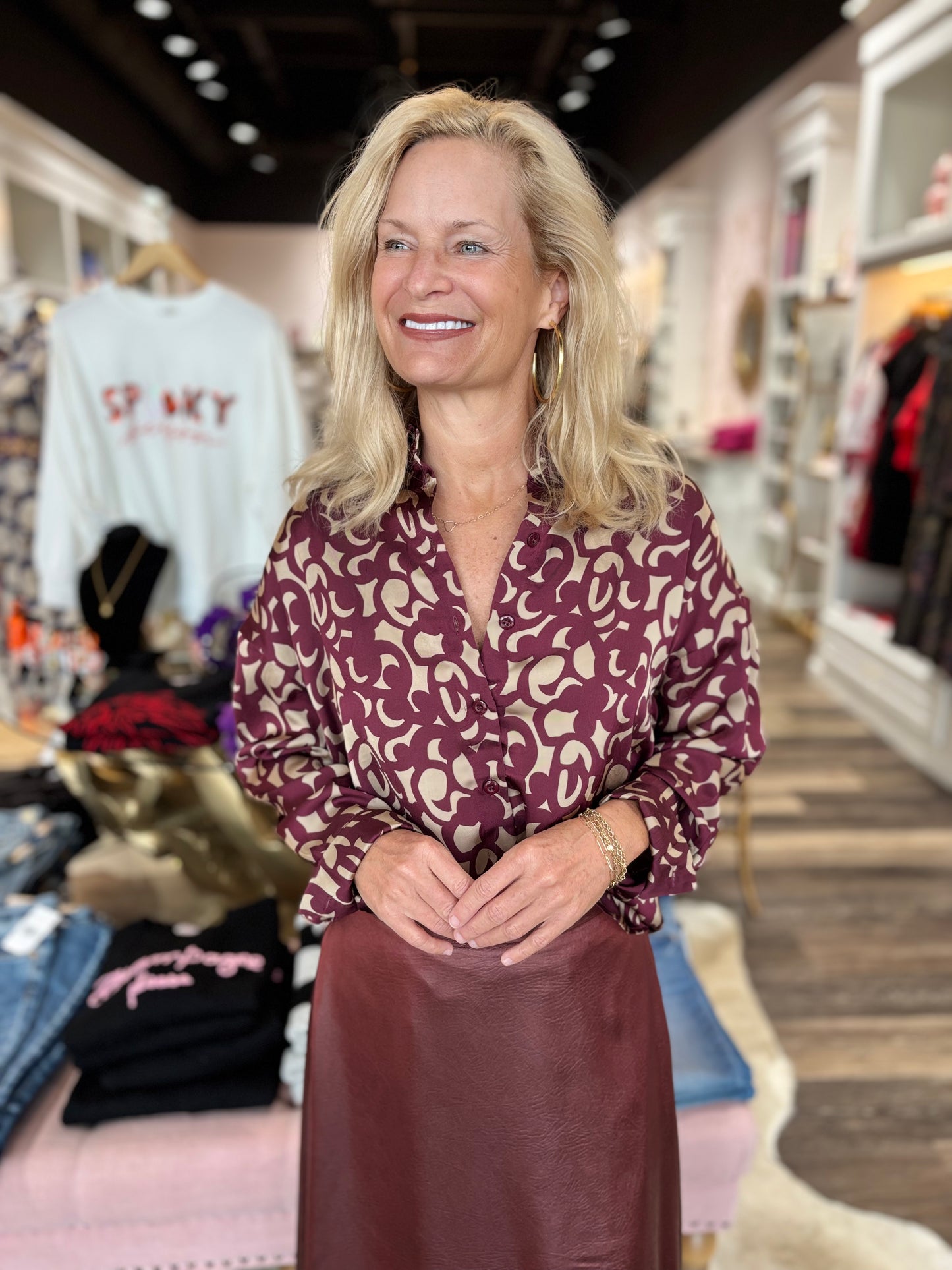 Button Up Blouse Cherry Bordo