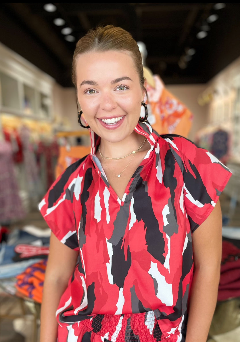 The Abstract Blouse Red & Black