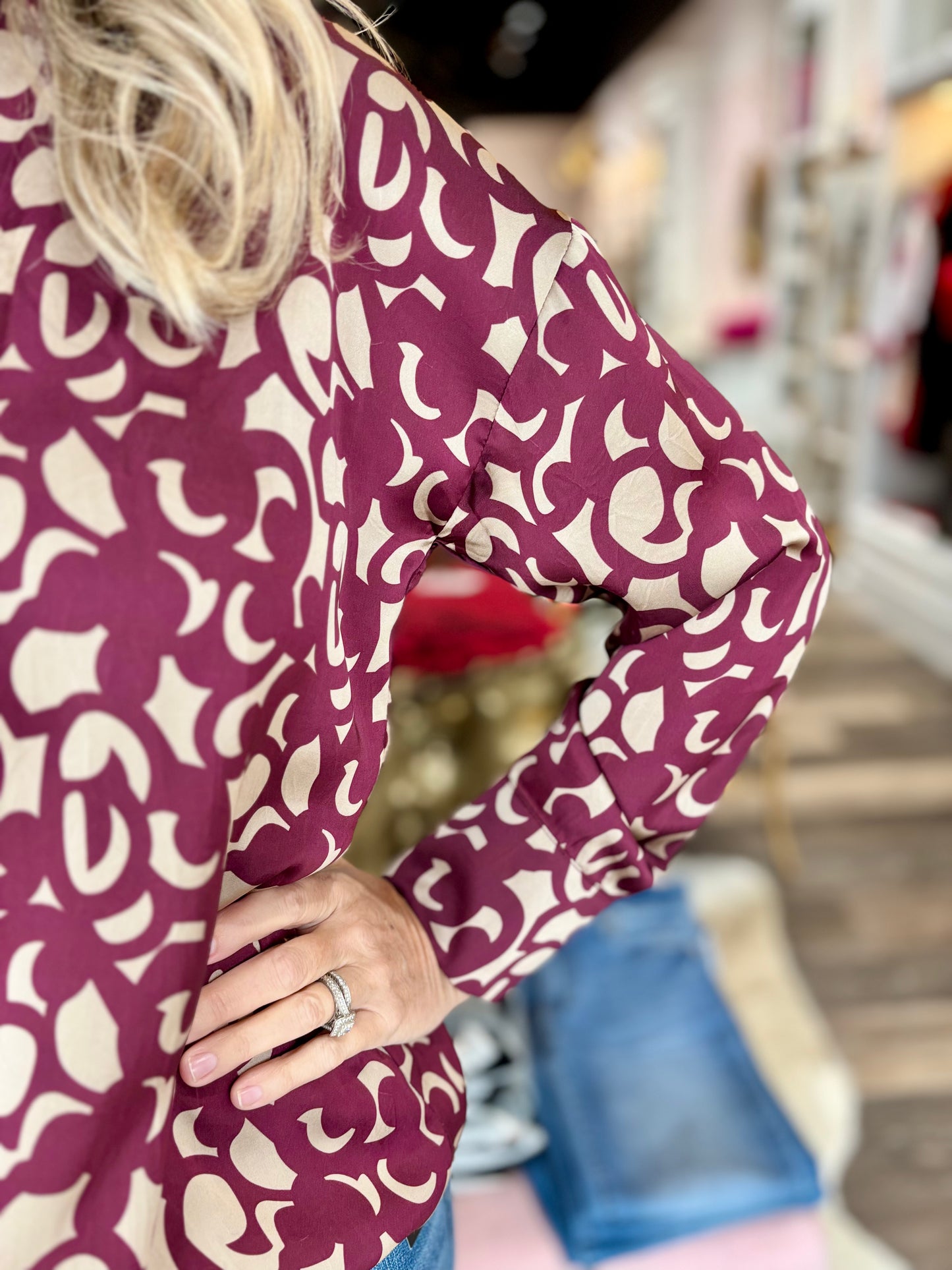 Button Up Blouse Cherry Bordo