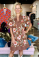 Floral Puff Sleeve Mini Dress Brown