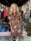 Floral Puff Sleeve Mini Dress Brown