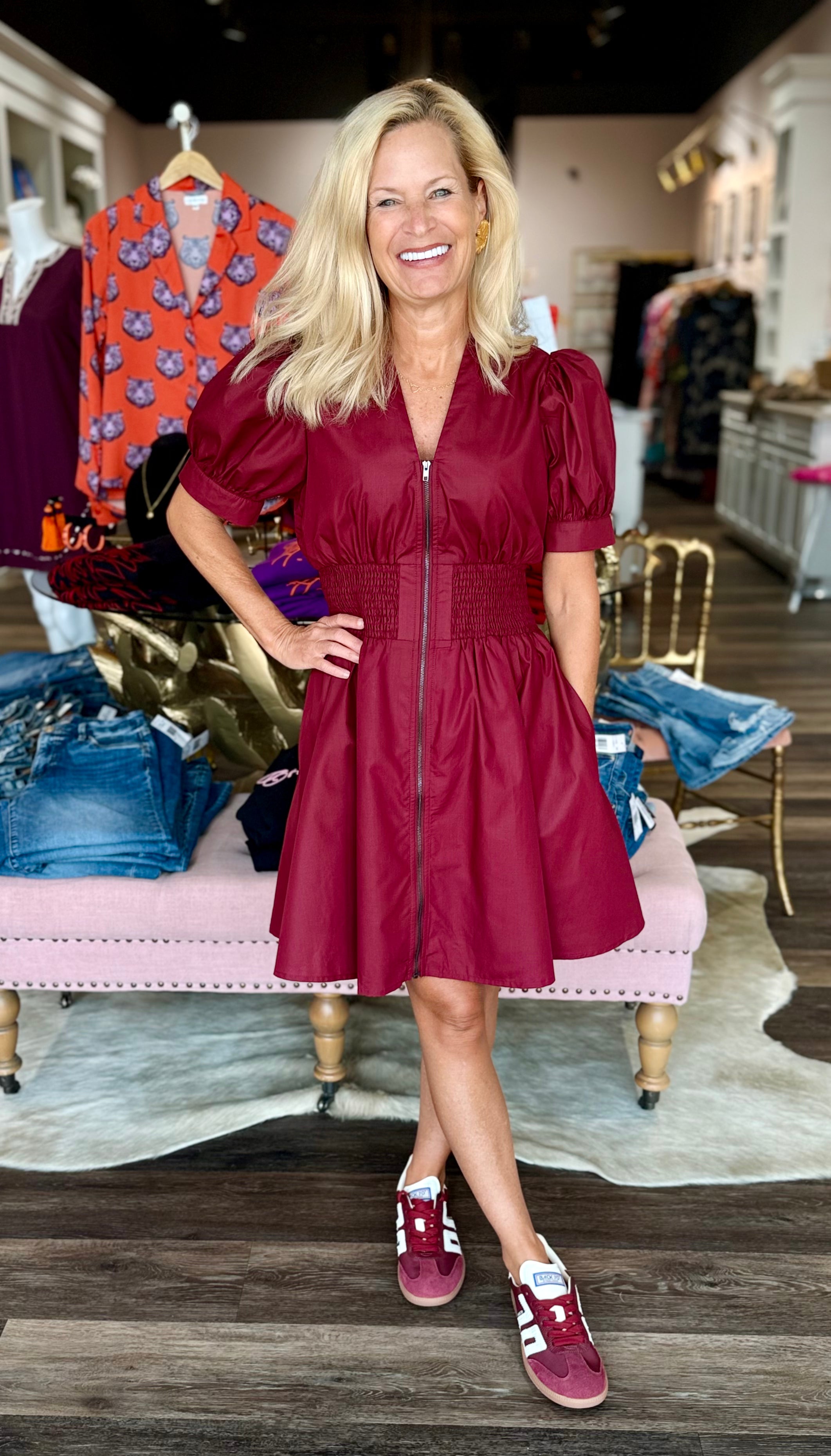 Smocked Waist Puff Sleeve Mini Dress