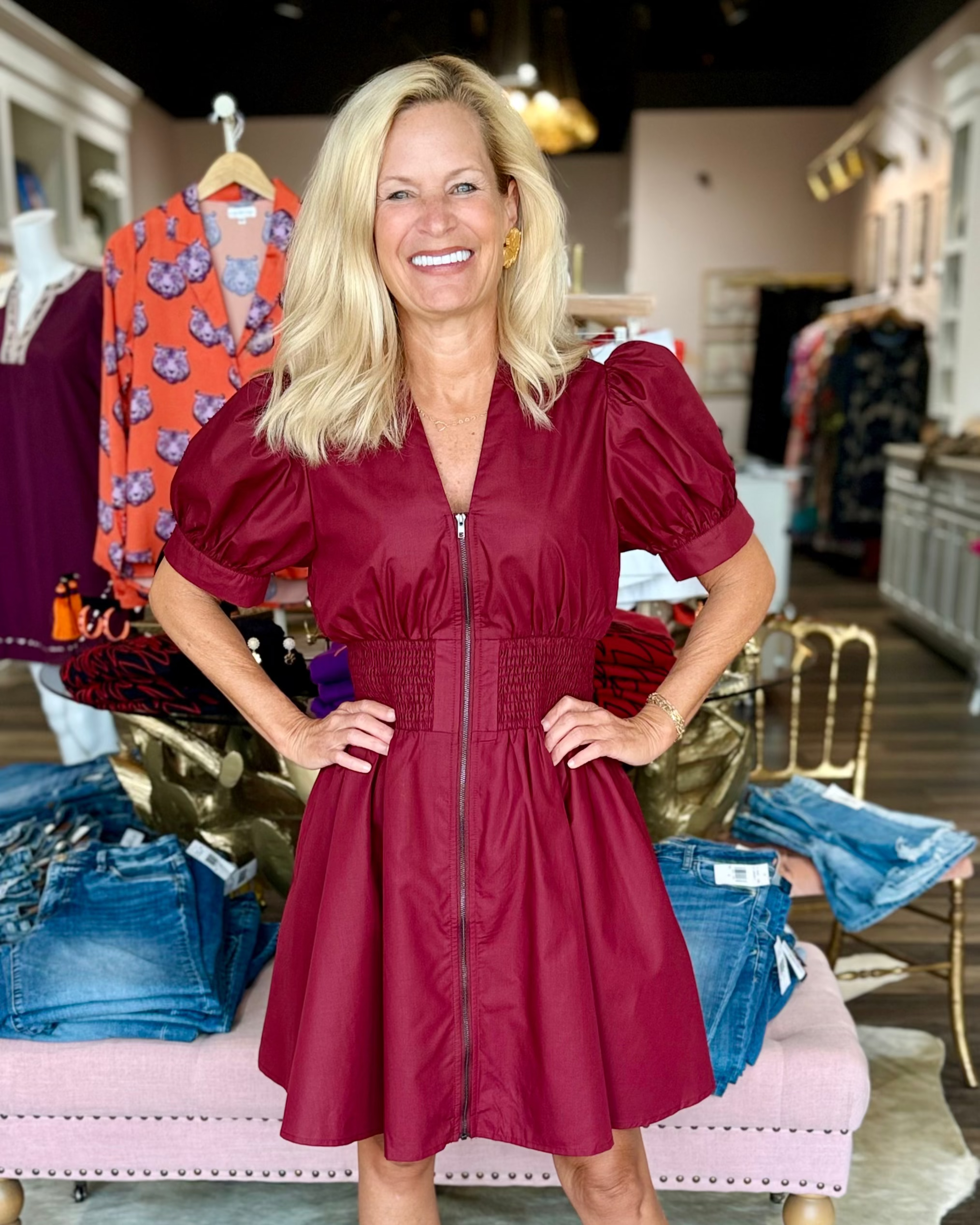Smocked Waist Puff Sleeve Mini Dress