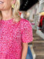 Joy Joy Short Sleeve Flouncy Dress Berry Leopard